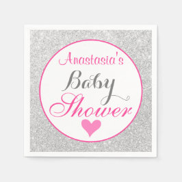 Meisjesachtige Prinses Roze en Zilver Glitter Baby Servet