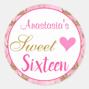 Meisjesachtige Prinses Roze Goud Glitters Zestien Ronde Sticker