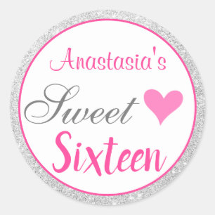 Meisjesachtige Prinses Roze & Zilver Glitter Sweet Ronde Sticker