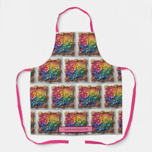 Meisjesachtige Regenboog Bloemen en Glitter Druppe Schort
