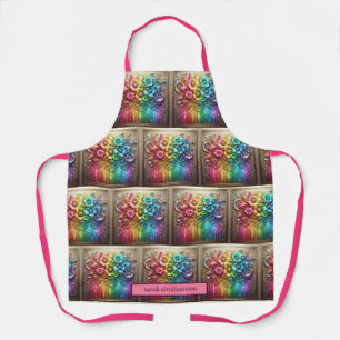 Meisjesachtige regenboog bloemen en glitterspuiter schort