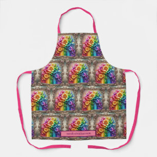 Meisjesachtige regenboog bloemen en glitterspuiter schort
