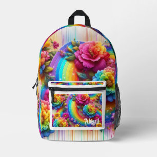 Meisjesachtige Regenboog Bloemen met Glitter Drupp Bedrukte Rugzak