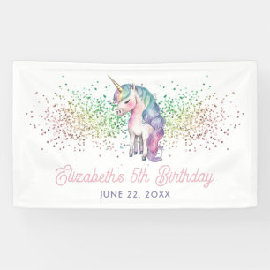 Meisjesachtige Regenboog Glitter Magische Eenhoorn Spandoek