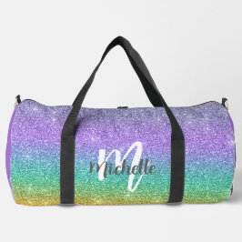Meisjesachtige regenboog namaak glitters monogram  plunjezak