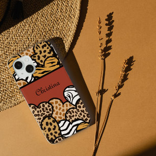 Meisjesachtige Rode Speelse Dierenprint Harten Naa Case-Mate iPhone Case