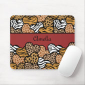 Meisjesachtige Rode Speelse Dierenprint Harten Naa Muismat (Met muis)