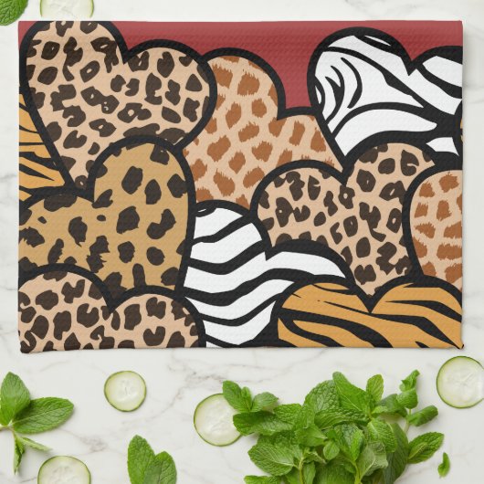 Meisjesachtige Rode Speelse Dierenprint Harten Naa Theedoek (Gevouwen)