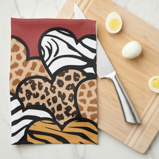 Meisjesachtige Rode Speelse Dierenprint Harten Naa Theedoek (Quarter Fold)