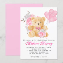 Meisjesachtige Roze Bloem Teddybeer Baby Shower