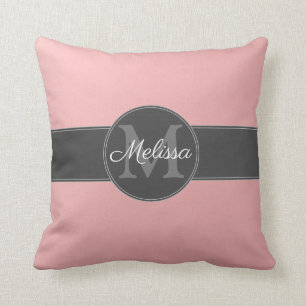 Meisjesachtige roze blush roze gouden monogram + n kussen