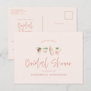 Meisjesachtige roze cocktail stijlvolle moderne br uitnodiging briefkaart
