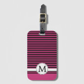 Meisjesachtige roze en witte strepen monogram bagagelabel (Voorkant (verticaal))
