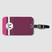 Meisjesachtige roze en witte strepen monogram bagagelabel (Voorkant (horizontaal))