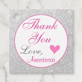 Meisjesachtige Roze en Zilveren Glitter Dank Je Bedankjes Labels