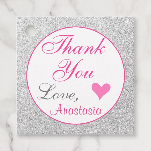 Meisjesachtige Roze en Zilveren Glitter Dank Je Bedankjes Labels (Voorkant)