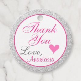 Meisjesachtige Roze en Zilveren Glitter Dank Je Bedankjes Labels