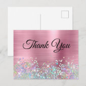 Meisjesachtige Roze Folie Holo Glitter Bedankt Briefkaart (Voorkant / Achterkant)