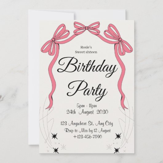 meisjesachtige roze glinsterende verjaardagsuitnod kaart (Voorkant)