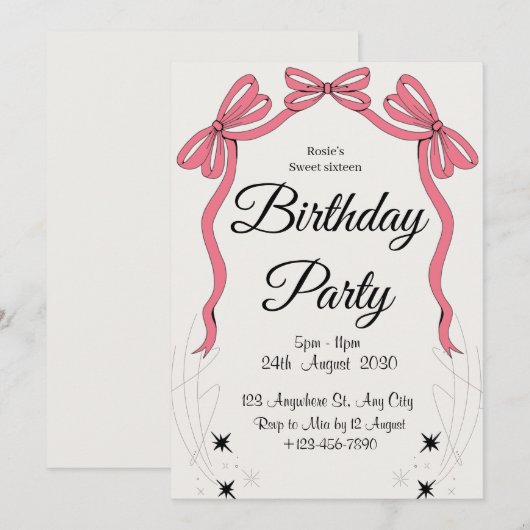 meisjesachtige roze glinsterende verjaardagsuitnod kaart (Voorkant / Achterkant)