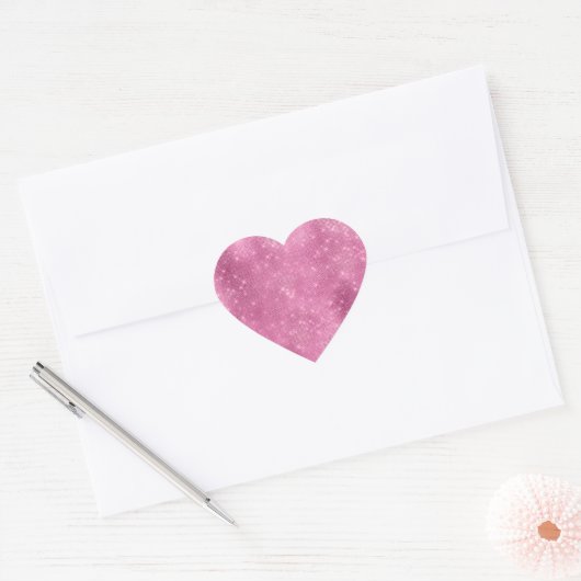 Meisjesachtige Roze Glitter Glans Hart Sticker (Envelop)