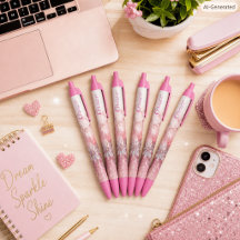 Meisjesachtige Roze Glitter Kantoor School Schrijv