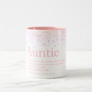Meisjesachtige Roze Glitter Plezier Beste Tante Ta Tweekleurige Koffiemok