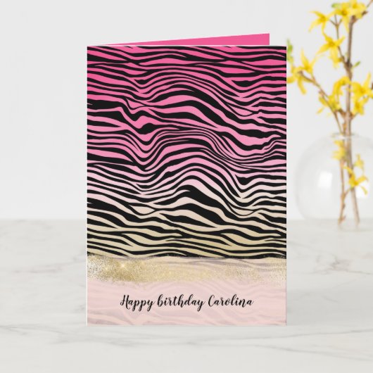 Meisjesachtige Roze Goud Ombre Waterverf Zwarte Ze Kaart (Gele Bloem)