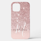 Meisjesachtige Roze Gouden Glitter Monogram Naam Case-Mate iPhone Case (Achterkant)