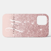 Meisjesachtige Roze Gouden Glitter Monogram Naam Case-Mate iPhone Case (Achterkant (horizontaal))