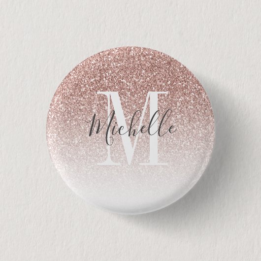 Meisjesachtige Roze Gouden Glitter Monogram Naam R Ronde Button 3,2 Cm (Voorkant)