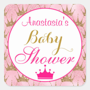 Meisjesachtige Roze & Gouden Glitter Prinses Baby Vierkante Sticker