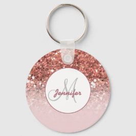 Meisjesachtige Roze Gouden Glitter Vonken Monogram Sleutelhanger