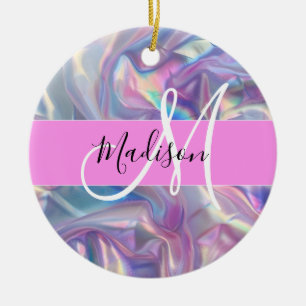 Meisjesachtige Roze Holografische Iriserende Monog Keramisch Ornament