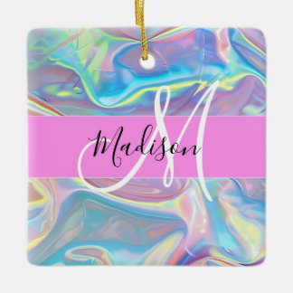 Meisjesachtige Roze Holografische Iriserende Monog Keramisch Ornament
