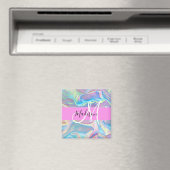 Meisjesachtige Roze Holografische Iriserende Monog Magneet (Insitu (Vaatwasser))