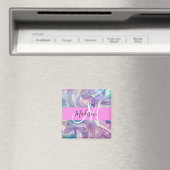 Meisjesachtige Roze Holografische Iriserende Monog Magneet (Insitu (Vaatwasser))