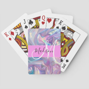 Meisjesachtige Roze Holografische Iriserende Monog Pokerkaarten