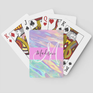 Meisjesachtige Roze Holografische Iriserende Monog Pokerkaarten