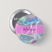 Meisjesachtige Roze Holografische Iriserende Monog Ronde Button 5,7 Cm (Voorkant /achterkant)