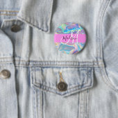Meisjesachtige Roze Holografische Iriserende Monog Ronde Button 5,7 Cm (In situ)