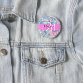 Meisjesachtige Roze Holografische Iriserende Monog Ronde Button 5,7 Cm (In situ)