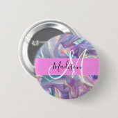 Meisjesachtige Roze Holografische Iriserende Monog Ronde Button 5,7 Cm (Voorkant /achterkant)