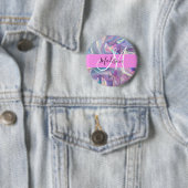 Meisjesachtige Roze Holografische Iriserende Monog Ronde Button 5,7 Cm (In situ)