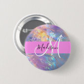 Meisjesachtige Roze Holografische Iriserende Monog Ronde Button 5,7 Cm (Voorkant /achterkant)