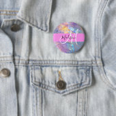 Meisjesachtige Roze Holografische Iriserende Monog Ronde Button 5,7 Cm (In situ)
