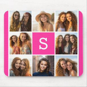 Meisjesachtige Roze Instagram Fotocollage Monogram Muismat