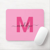 Meisjesachtige Roze Monogram Naam in Scriptlettert Muismat (Met muis)