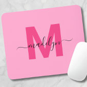 Meisjesachtige Roze Monogram Naam in Scriptlettert Muismat
