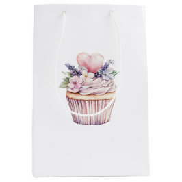 Meisjesachtige Roze Paarse Hart Bloemige Cupcake V Medium Cadeauzakje